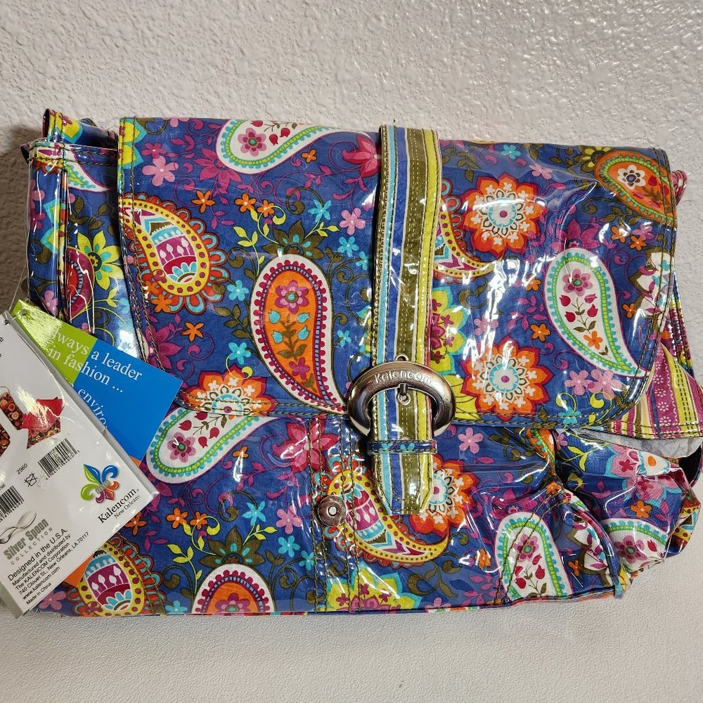 Diaper Bag NEW Laminated Buckle Bag Blue Paisley Floral Baby Kalencom FSTSP NWT